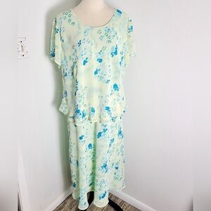 Mlle Gabrielle Floral Print Dress in Blue, Teal & Yellow, Tiered Top, Size 22W